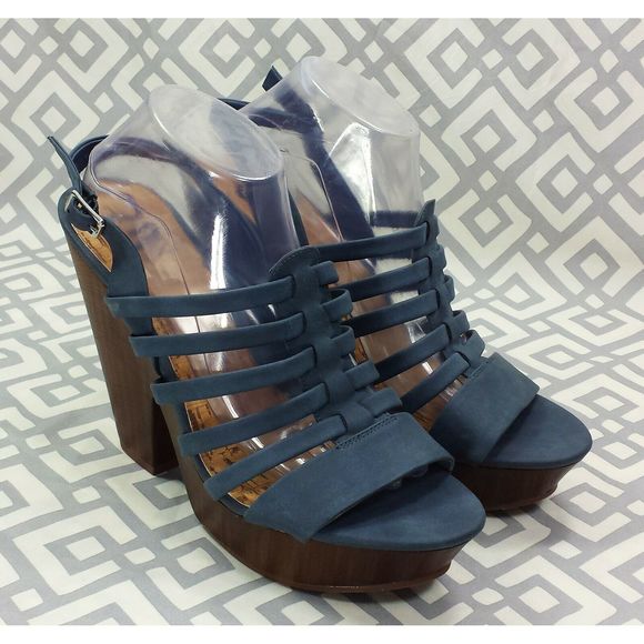 Guess Shoes - Guess Seany2 Open Toe Blue Slingback Cage Heels